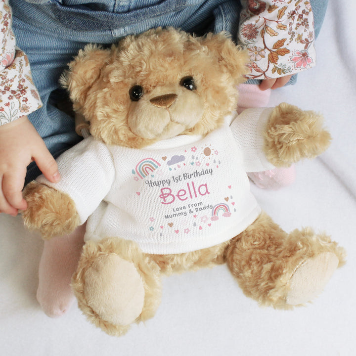 Personalised Rainbows & Sunshine Teddy Bear in gift category Personalised Teddy Bears