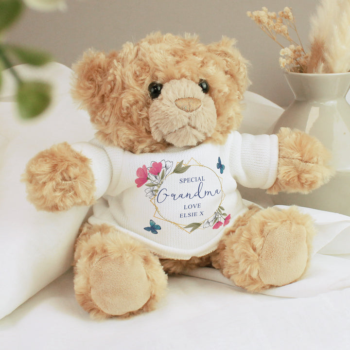 Buy Personalised Geometric Floral Teddy Bear available now at www.giftsfinder.co.uk