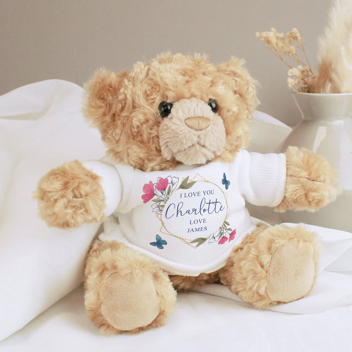 Buy Personalised Geometric Floral Teddy Bear available now at www.giftsfinder.co.uk