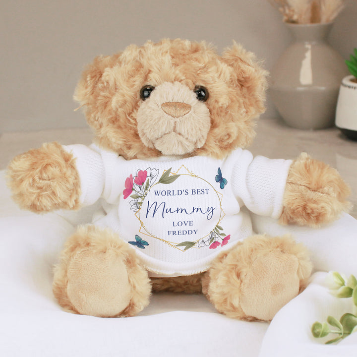 Buy Personalised Geometric Floral Teddy Bear available now at www.giftsfinder.co.uk