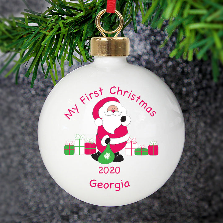 Personalised Santa with Presents Bauble in gift category Personalised Baubles