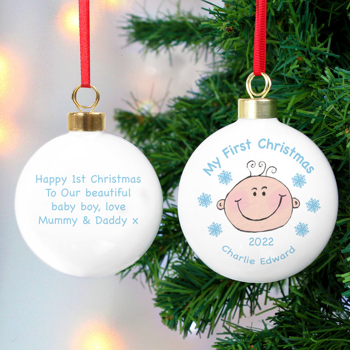 Personalised Baby Boy My First Christmas Bauble - part of the Gifts Finder Personalised Christmas Baubles collection