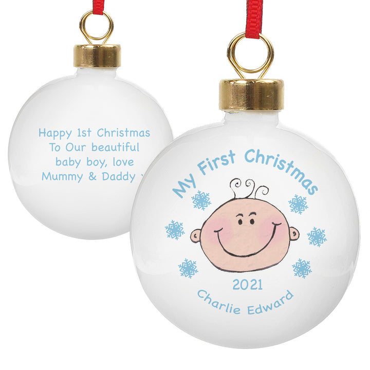 Personalised Baby Boy My First Christmas Bauble - part of the Gifts Finder Personalised Christmas Baubles collection