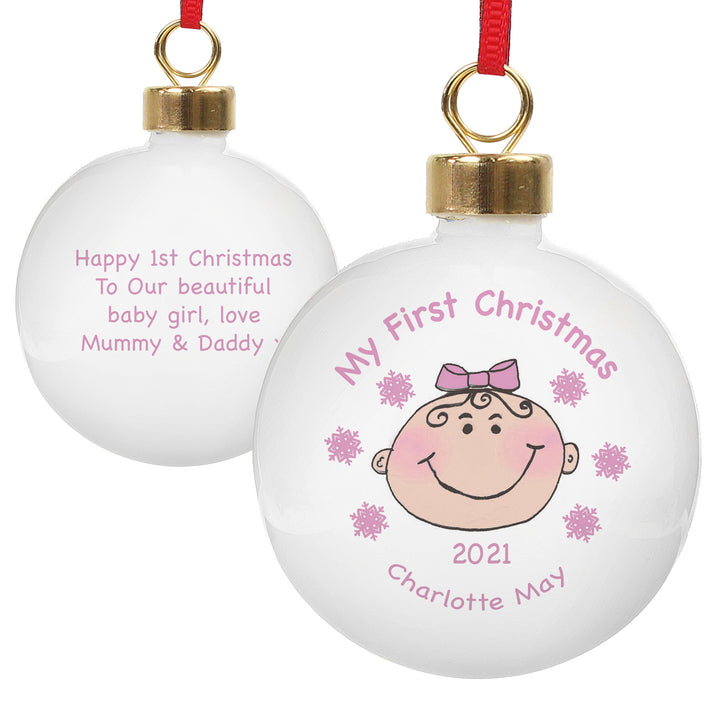 Buy Personalised Baby Girl My First Christmas Bauble available now at www.giftsfinder.co.uk