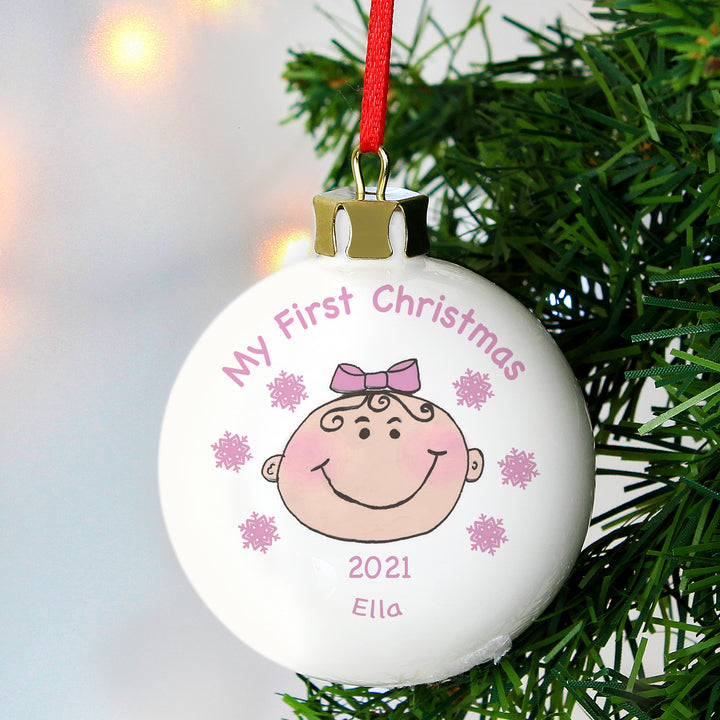 Buy Personalised Baby Girl My First Christmas Bauble available now at www.giftsfinder.co.uk