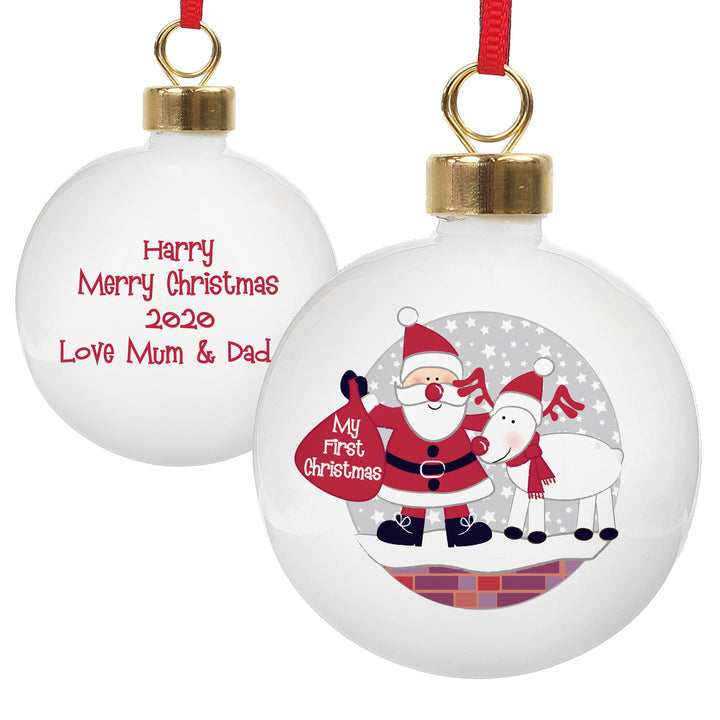 Personalised Rooftop Santa First Christmas Bauble - part of the Gifts Finder Personalised Christmas Baubles collection