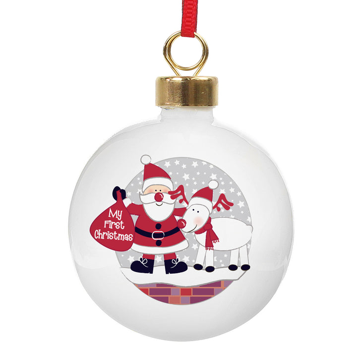 Personalised Rooftop Santa First Christmas Bauble - part of the Gifts Finder Personalised Christmas Baubles collection