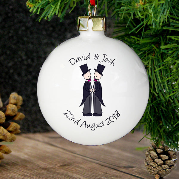 Buy Personalised Male Same-Sex Wedding Bauble available now at www.giftsfinder.co.uk