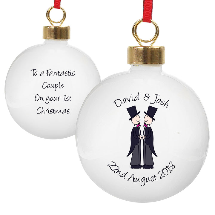 Buy Personalised Male Same-Sex Wedding Bauble available now at www.giftsfinder.co.uk