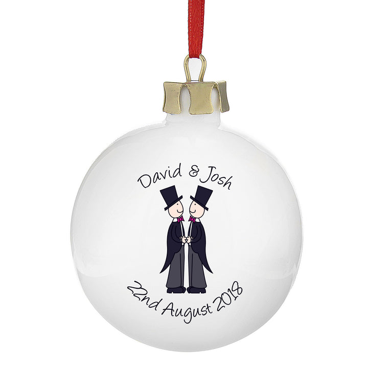 Buy Personalised Male Same-Sex Wedding Bauble available now at www.giftsfinder.co.uk