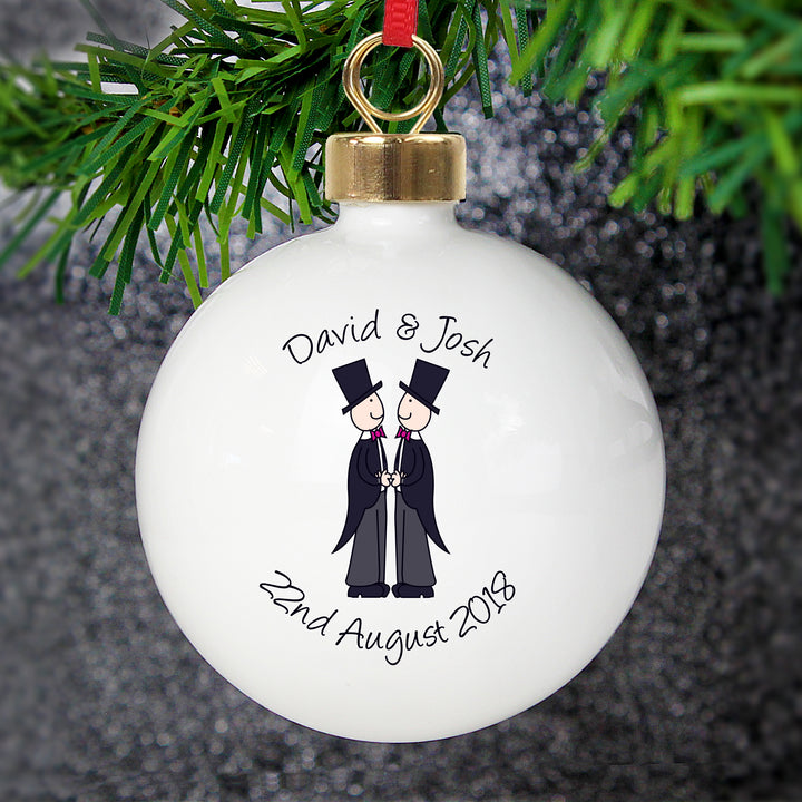 Buy Personalised Male Same-Sex Wedding Bauble available now at www.giftsfinder.co.uk