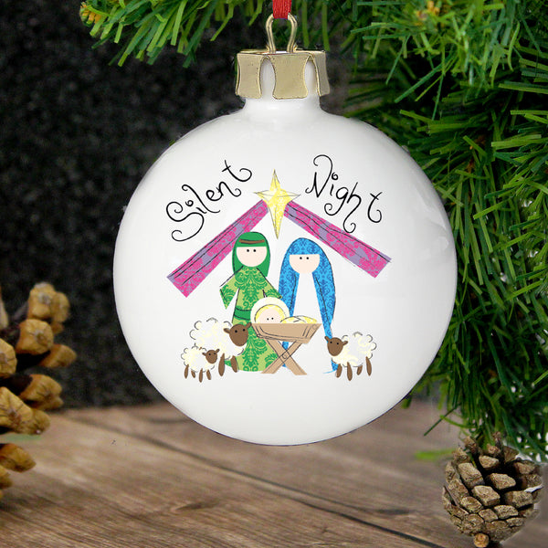 Buy Personalised Nativity Silent Night Bauble at www.giftsfinder.co.uk