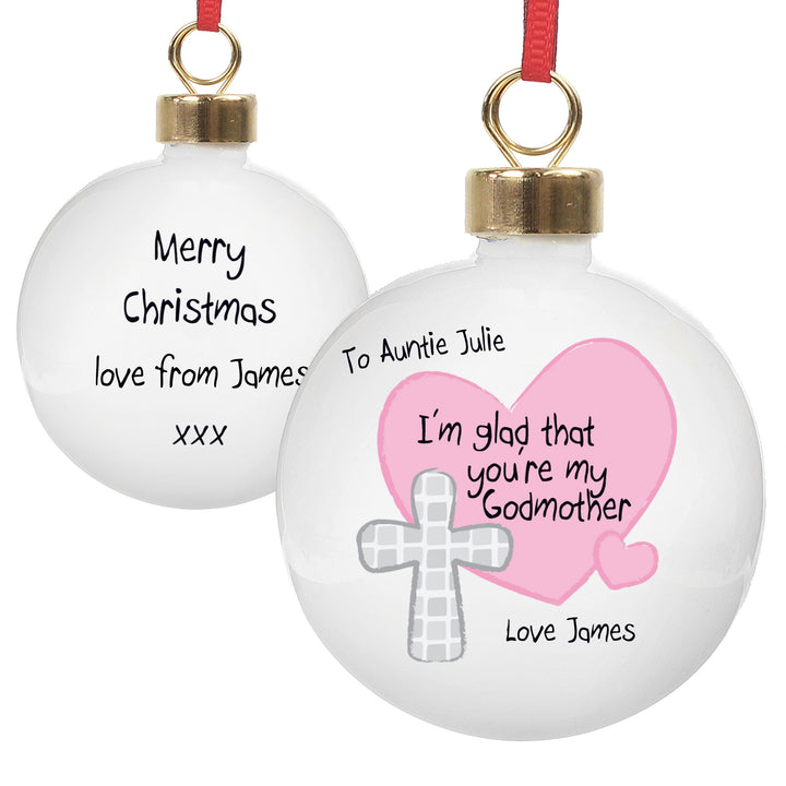 Buy Personalised Godmother Bauble Pink available now at www.giftsfinder.co.uk