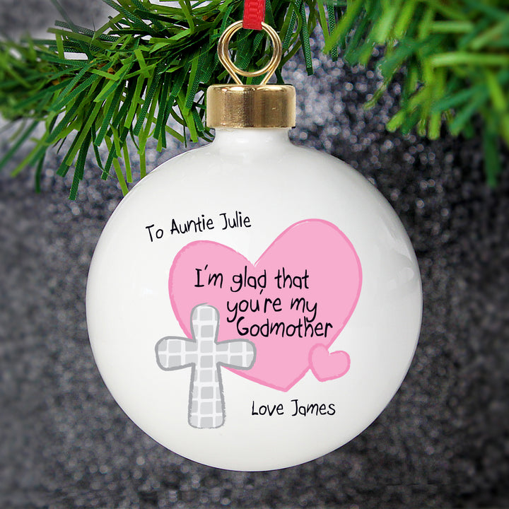 Buy Personalised Godmother Bauble Pink available now at www.giftsfinder.co.uk