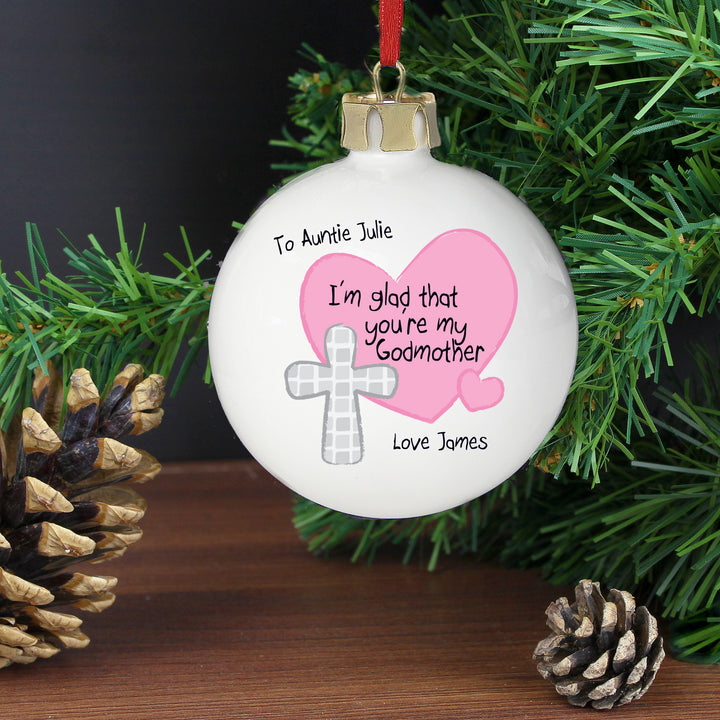 Buy Personalised Godmother Bauble Pink available now at www.giftsfinder.co.uk