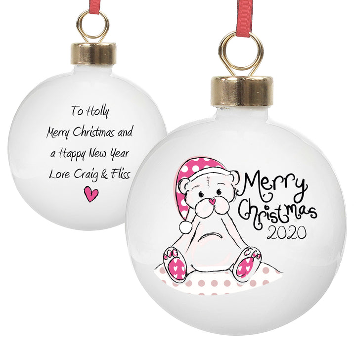 Buy Personalised Cute Teddy Merry Xmas Bauble available now at www.giftsfinder.co.uk