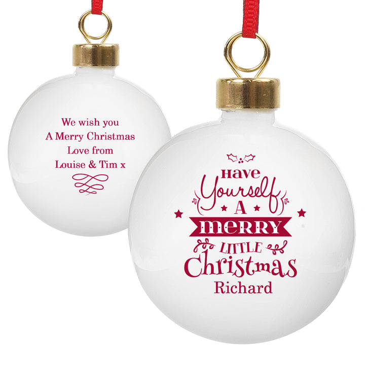 Buy Personalised Merry Little Christmas Bauble available now at www.giftsfinder.co.uk