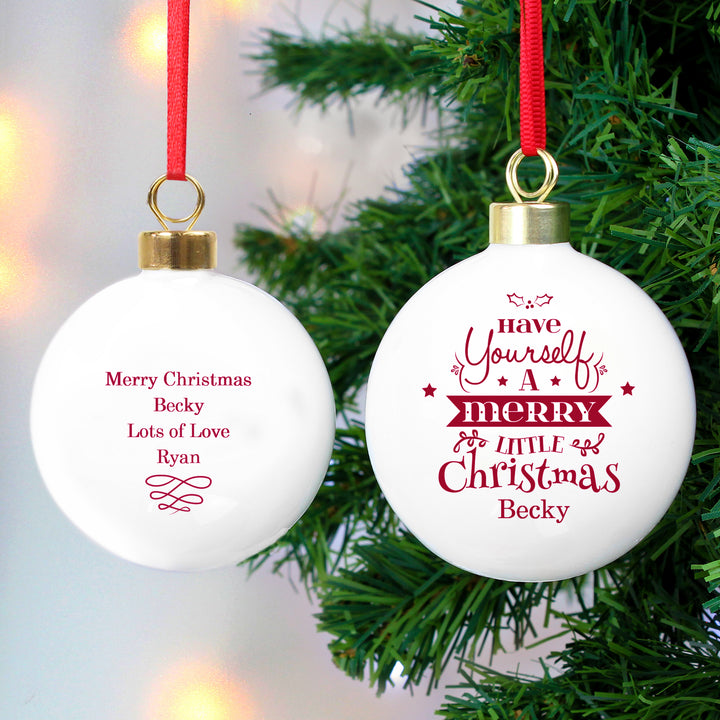 Buy Personalised Merry Little Christmas Bauble available now at www.giftsfinder.co.uk