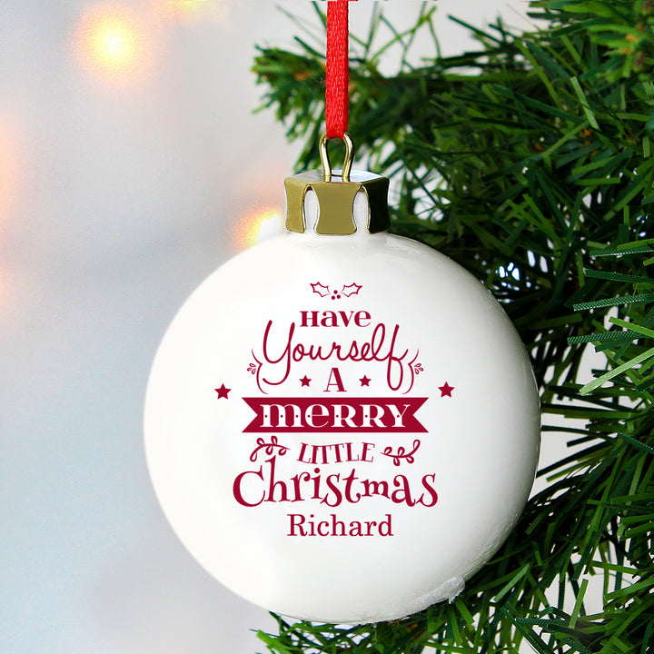 Buy Personalised Merry Little Christmas Bauble available now at www.giftsfinder.co.uk