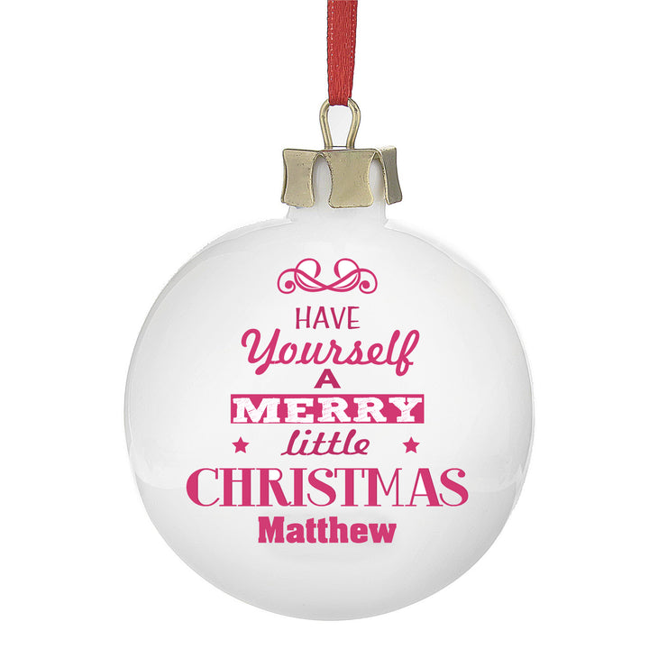 Buy Personalised Merry Little Christmas Bauble available now at www.giftsfinder.co.uk