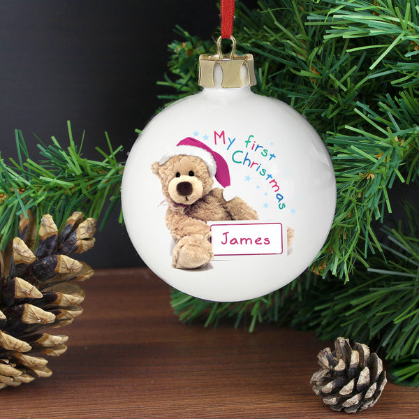 Personalised Teddy 1st Christmas Bauble in gift category Personalised Christmas Baubles