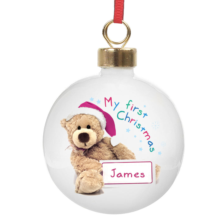 Personalised Teddy 1st Christmas Bauble - part of the Gifts Finder Personalised Christmas Baubles collection