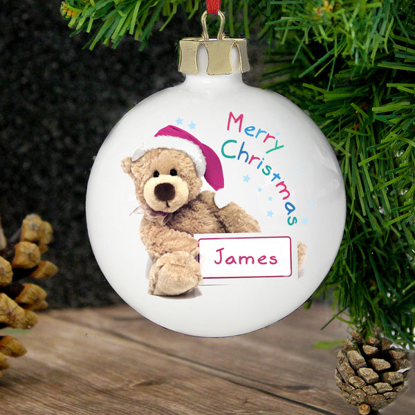 Personalised Teddy Christmas Bauble in gift category Personalised Christmas Baubles