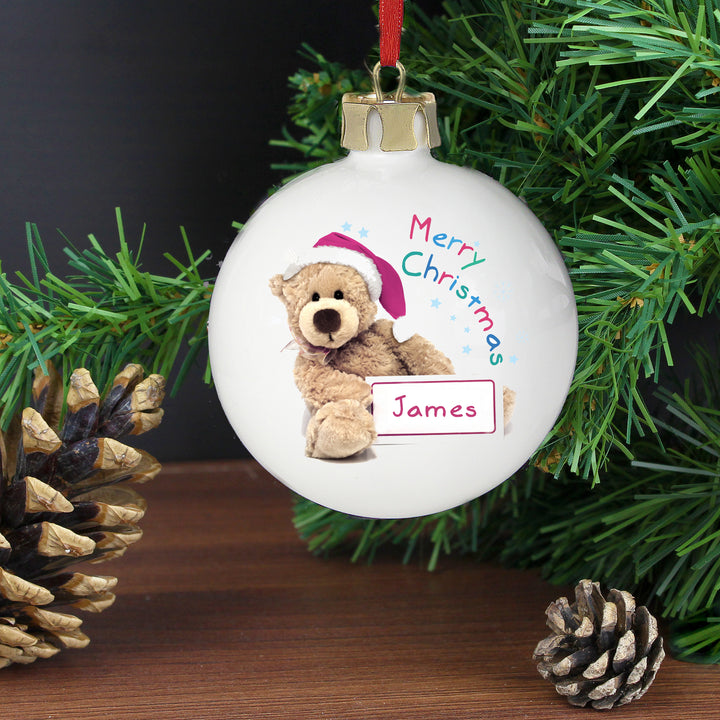 Personalised Teddy Christmas Bauble - part of the Gifts Finder Personalised Christmas Baubles collection