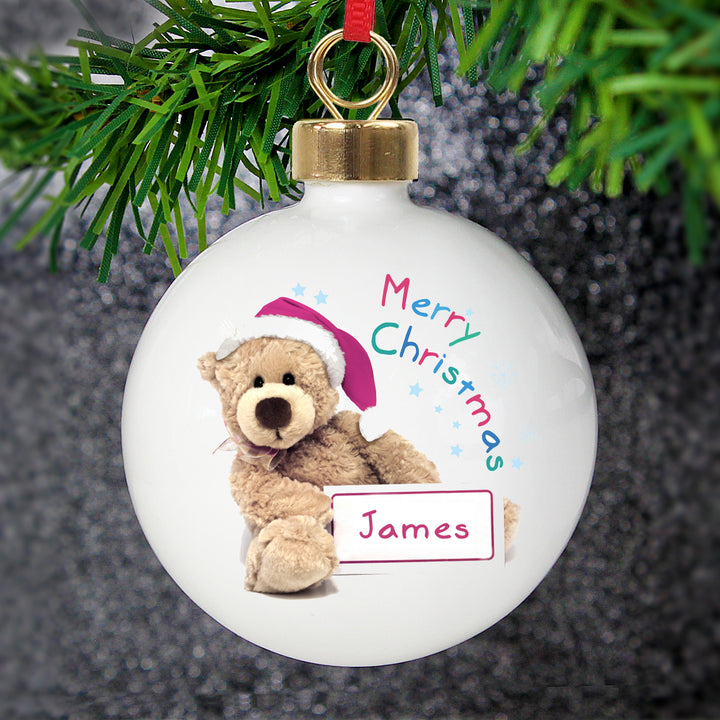 Personalised Teddy Christmas Bauble - part of the Gifts Finder Personalised Christmas Baubles collection