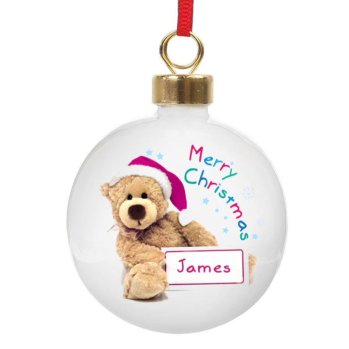 Personalised Teddy Christmas Bauble - part of the Gifts Finder Personalised Christmas Baubles collection