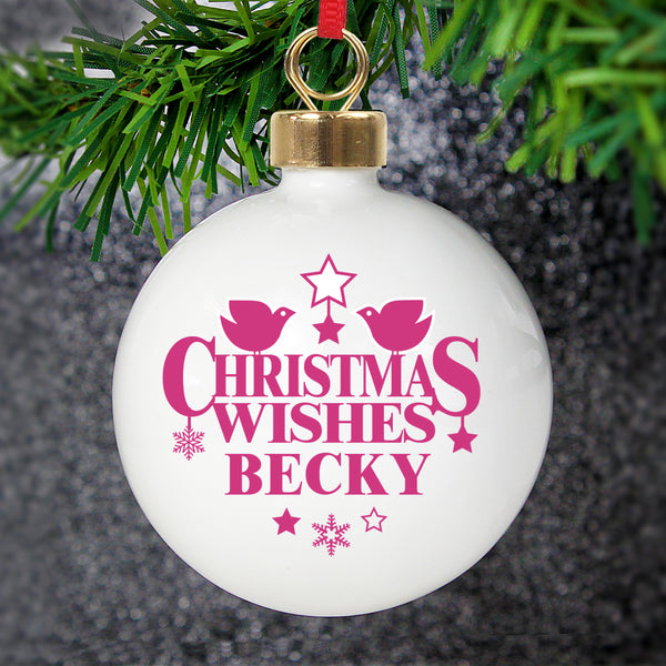 Buy Personalised Christmas Wishes Bauble available now at www.giftsfinder.co.uk