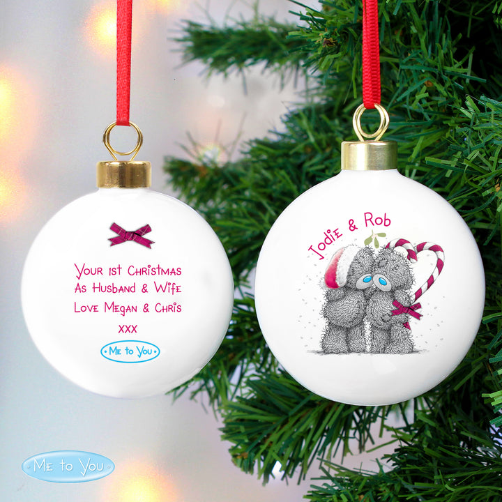 Personalised Me To You Couple Christmas Bauble - part of the Gifts Finder Personalised Christmas Baubles collection