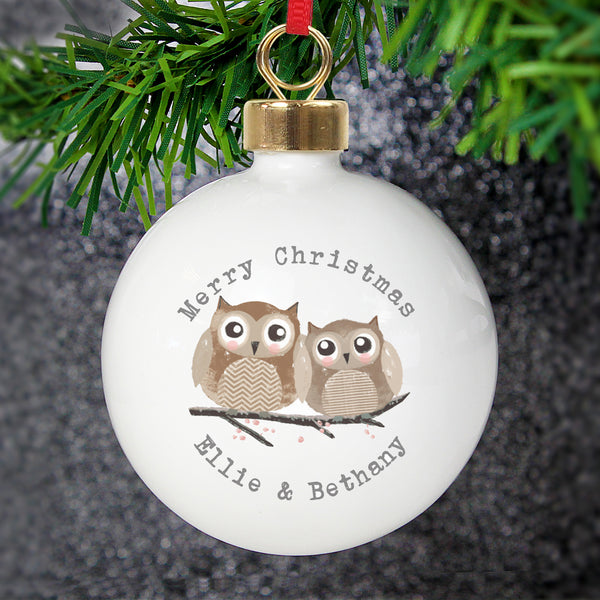 Personalised Woodland Owl Bauble in gift category Personalised Baubles