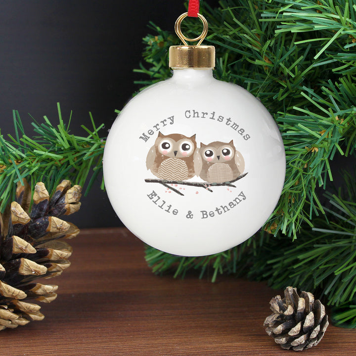 Personalised Woodland Owl Bauble in gift category Personalised Baubles