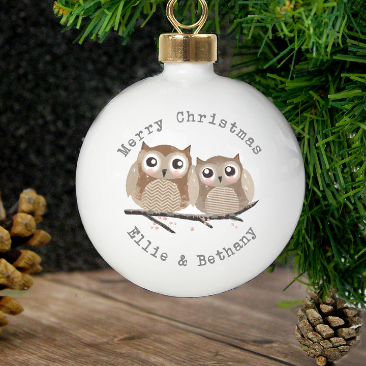 Personalised Woodland Owl Bauble in gift category Personalised Baubles