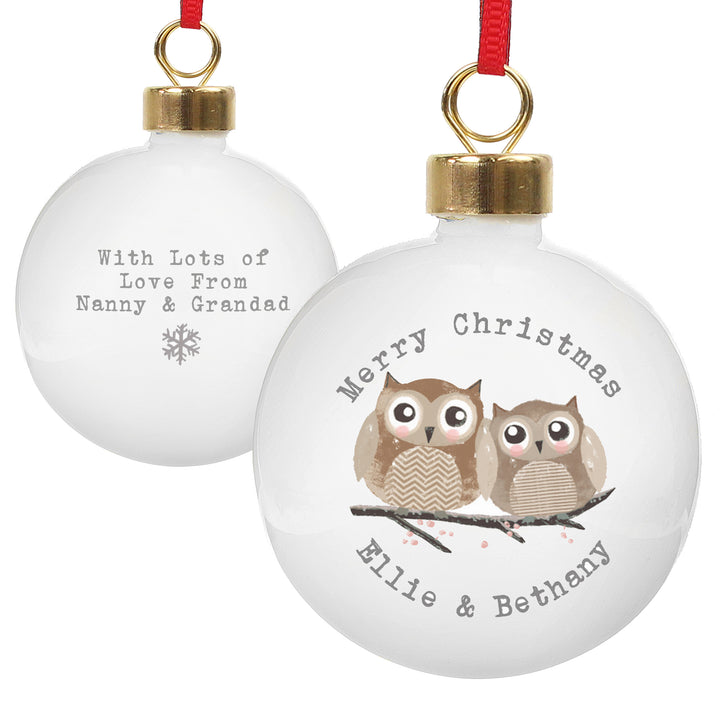 Personalised Woodland Owl Bauble in gift category Personalised Baubles