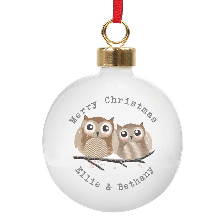 Personalised Woodland Owl Bauble in gift category Personalised Baubles