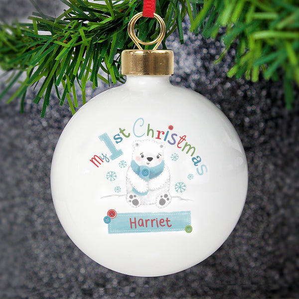 Buy Personalised Polar Bear My 1st Chistmas Bauble at www.giftsfinder.co.uk