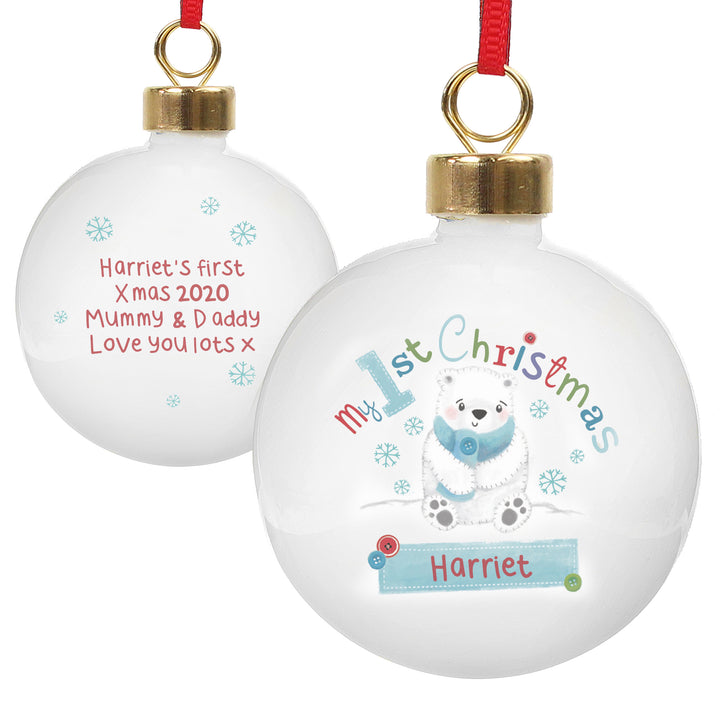 Buy Personalised Polar Bear My 1st Chistmas Bauble at www.giftsfinder.co.uk