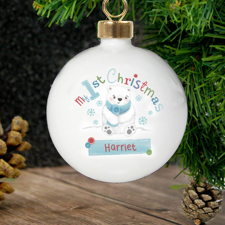 Buy Personalised Polar Bear My 1st Chistmas Bauble at www.giftsfinder.co.uk