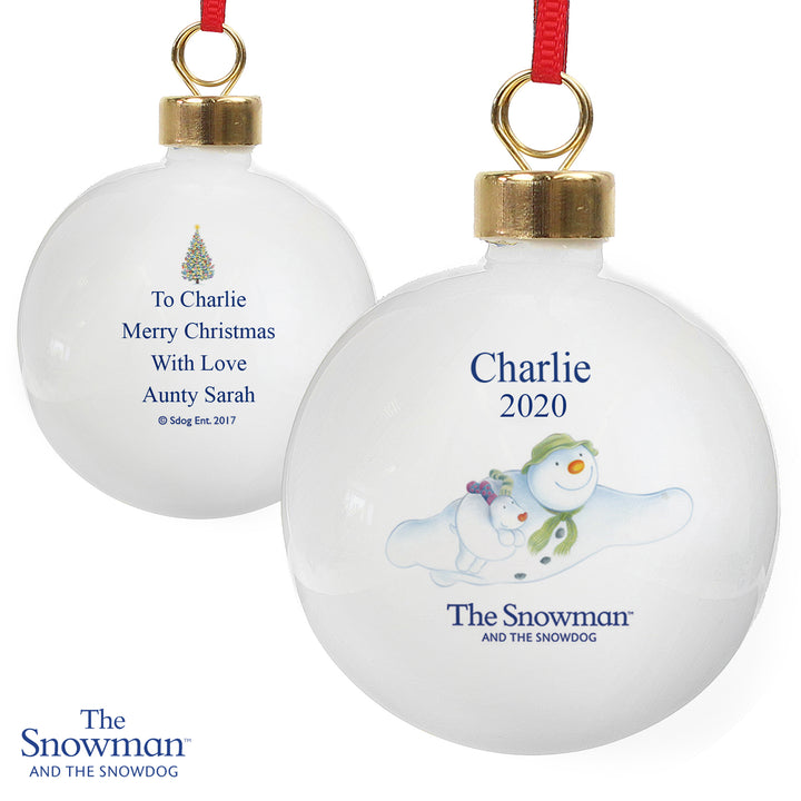 Buy Personalised The Snowman and the Snowdog Flying Bauble at www.giftsfinder.co.uk