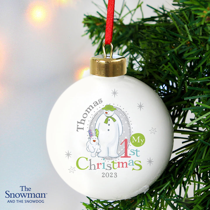 Personalised The Snowman And The Snowdog My 1st Christmas Bauble - part of the Gifts Finder Personalised Christmas Baubles collection