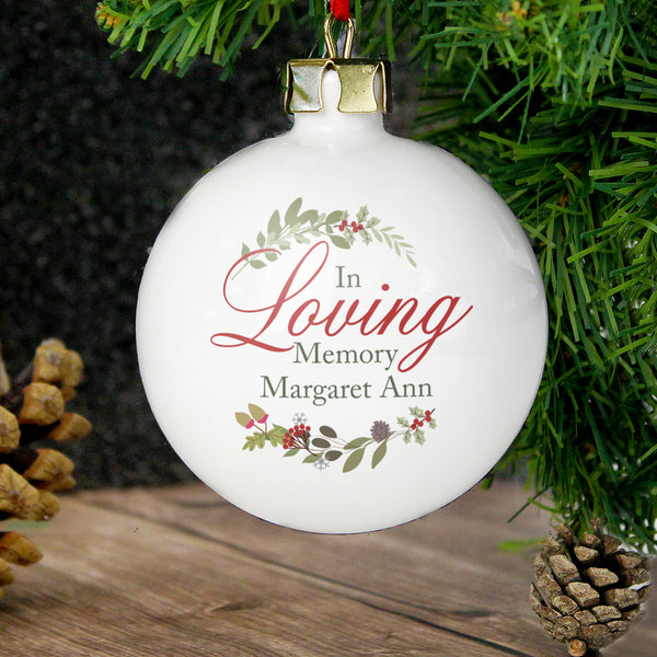 Buy Personalised In Loving Memory Wreath Bauble at www.giftsfinder.co.uk