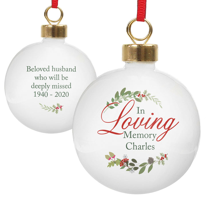 Buy Personalised In Loving Memory Wreath Bauble at www.giftsfinder.co.uk