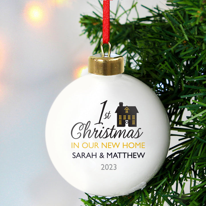 Personalised 1st Christmas In Our New Home Bauble - part of the Gifts Finder Personalised Christmas Baubles collection