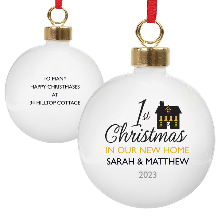 Personalised 1st Christmas In Our New Home Bauble - part of the Gifts Finder Personalised Christmas Baubles collection