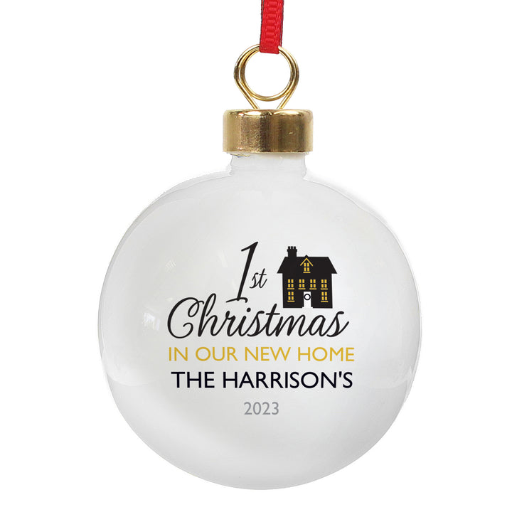 Personalised 1st Christmas In Our New Home Bauble - part of the Gifts Finder Personalised Christmas Baubles collection