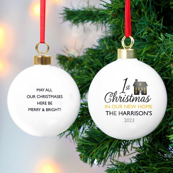 Buy Personalised 1st Christmas in Our New Home Bauble at www.giftsfinder.co.uk