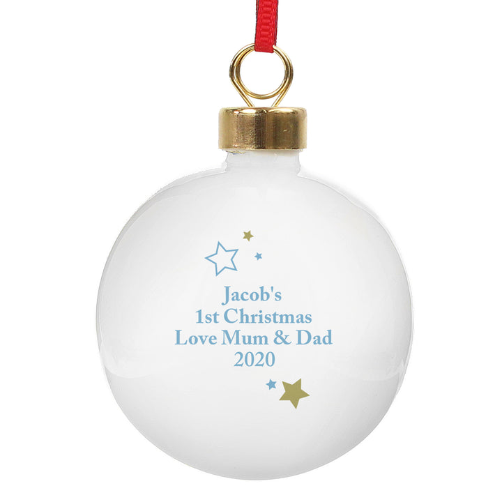 Personalised Gold & Blue Stars My 1st Christmas Bauble - part of the Gifts Finder Personalised Christmas Baubles collection