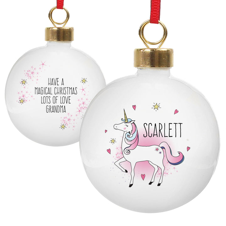 Buy Personalised Unicorn Bauble at www.giftsfinder.co.uk